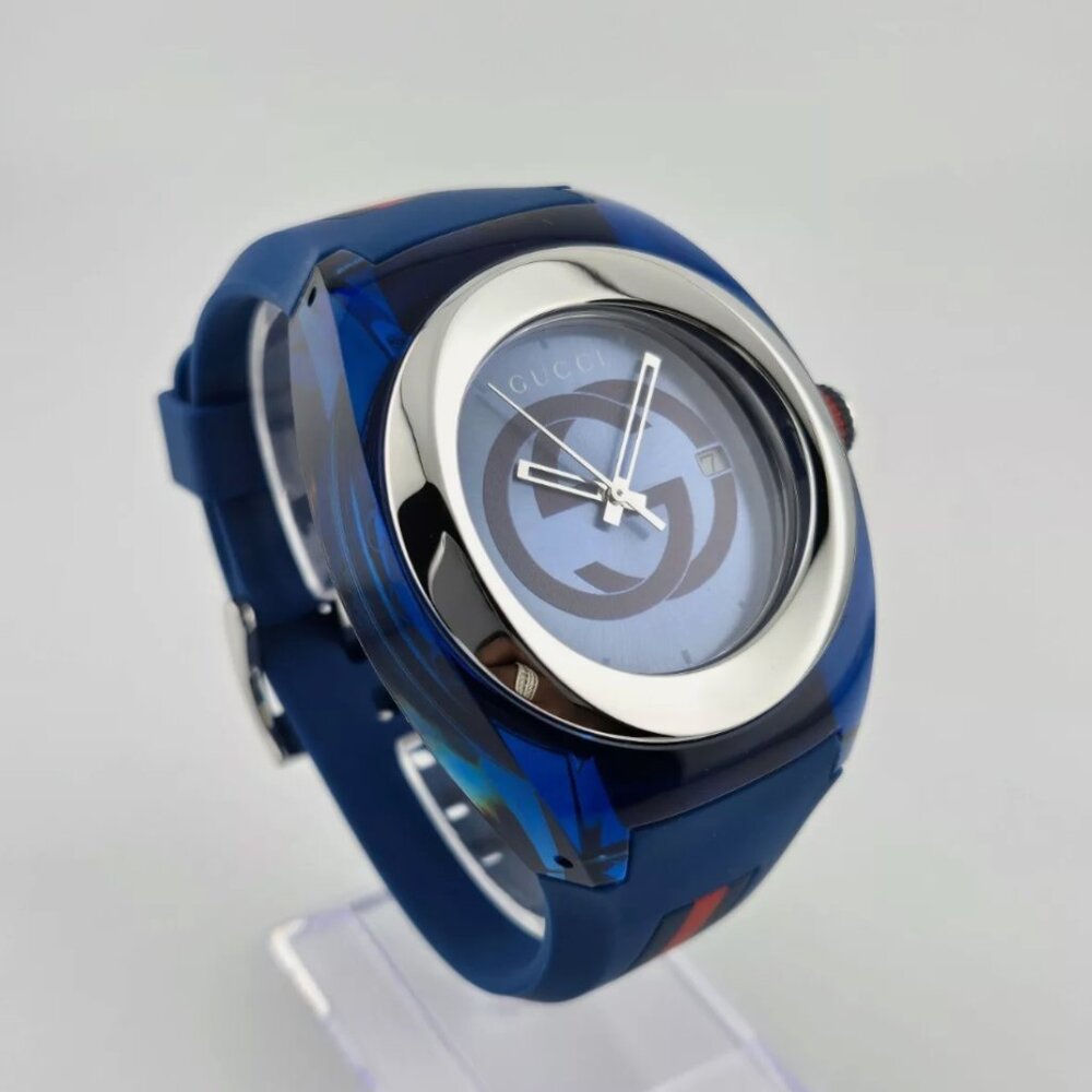 Gucci Men's Swiss Blue Watch Rubber Strap New With Box - Picture 6 of 8